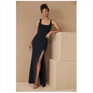 BHLDN Ashlynn Adena Square-Neck Side Slit Maxi Dress Midnight Blue 6 NWT